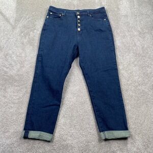 Michael Kors Womens High Rise Button Fly Skinny Jeans Dark Indigo Blue Size 14